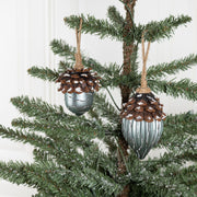 2 Pcs Artificial Glass Pine Cone Ornaments for Christmas Thanksgiving Fall Party Hanging Decorations