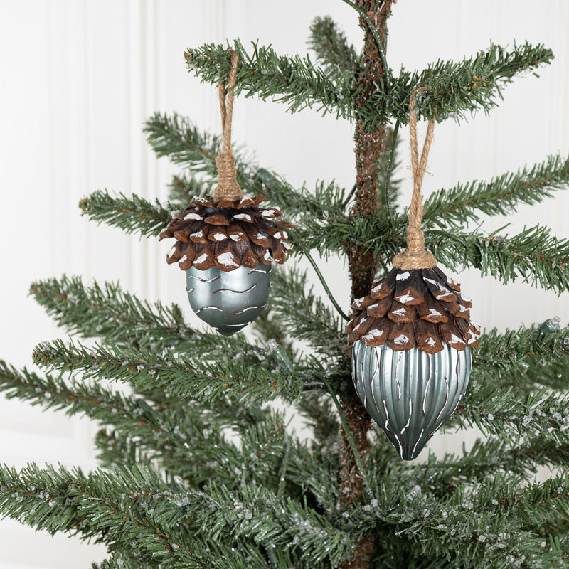 2 Pcs Artificial Glass Pine Cone Ornaments for Christmas Thanksgiving Fall Party Hanging Decorations