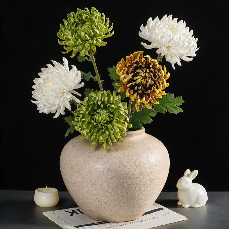 Single Stem Artificial Chrysanthemum, 23" Tall with 4.5" Bloom, Silk-Like Fabric for Weddings, Home Decor & Events