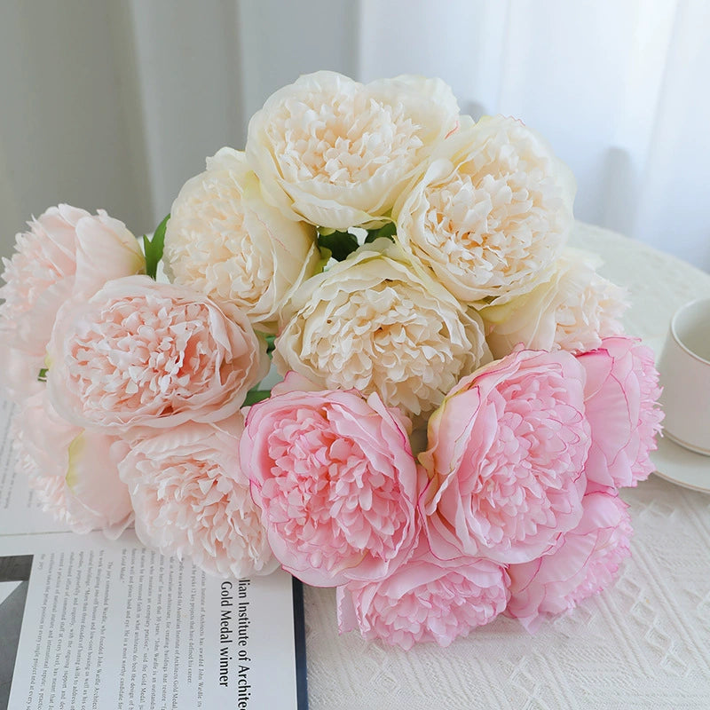 Bulk 2 Pcs Luxury Artificial Peony Bouquets 10 Real Touch Silk Stems with Foliage Wedding Arch Florals Table Centerpieces & Boho Home Decor No Fade Faux Flowers 7 Colors Wholesale