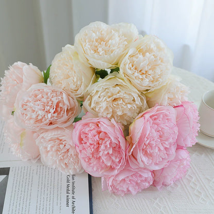Bulk 2 Pcs Luxury Artificial Peony Bouquets 10 Real Touch Silk Stems with Foliage Wedding Arch Florals Table Centerpieces & Boho Home Decor No Fade Faux Flowers 7 Colors Wholesale