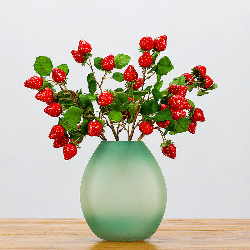 Single Stem Artificial Strawberry Branch with Leaves, 11 Blooms, 19" Long, Foam Material, Indoor Decor for Home, Wedding, Events