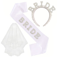 Bachelorette Party Bride Pearl Crystal Headband Veil Sash - Fashion Bridal Hair Accessory