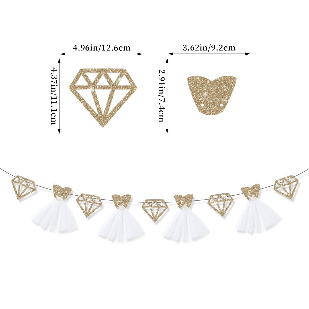 Bachelorette Party Decorations - Ring & Diamond Wedding Paper Garland (2 Sets)