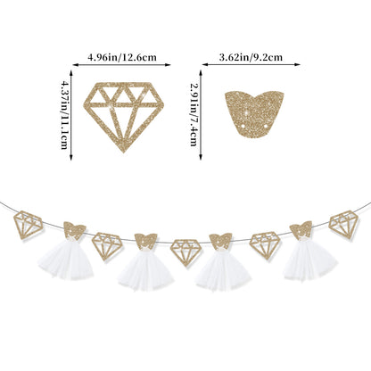 Bachelorette Party Decorations - Ring & Diamond Wedding Paper Garland (2 Sets)