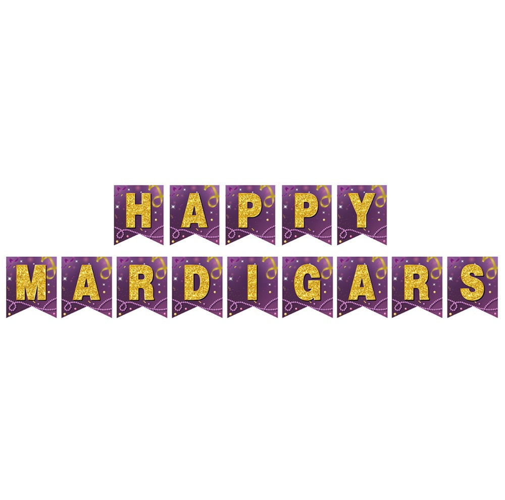 Bulk 12 Pcs 35X59 Inch Purple Mardi Gras Backdrops Banner for Mardi Gras Party Wholesale