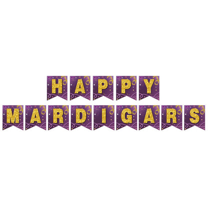 Bulk 12 Pcs 35X59 Inch Purple Mardi Gras Backdrops Banner for Mardi Gras Party Wholesale