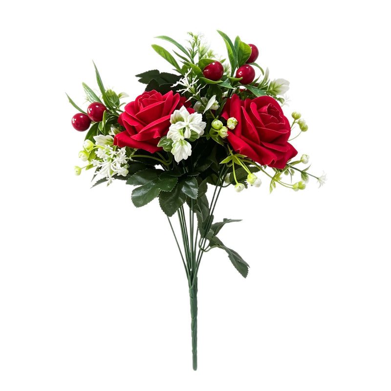 18" Artificial Poinsettia and Red Rose Bouquet, Silk Floral Arrangement for Weddings, Home Decor, and Holiday Displays