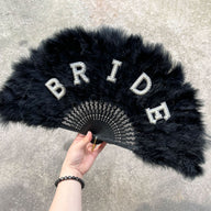 Bachelorette Party Bride Feather Fan - White with Pearl "Bride" Lettering | Wedding & Bridal Decor