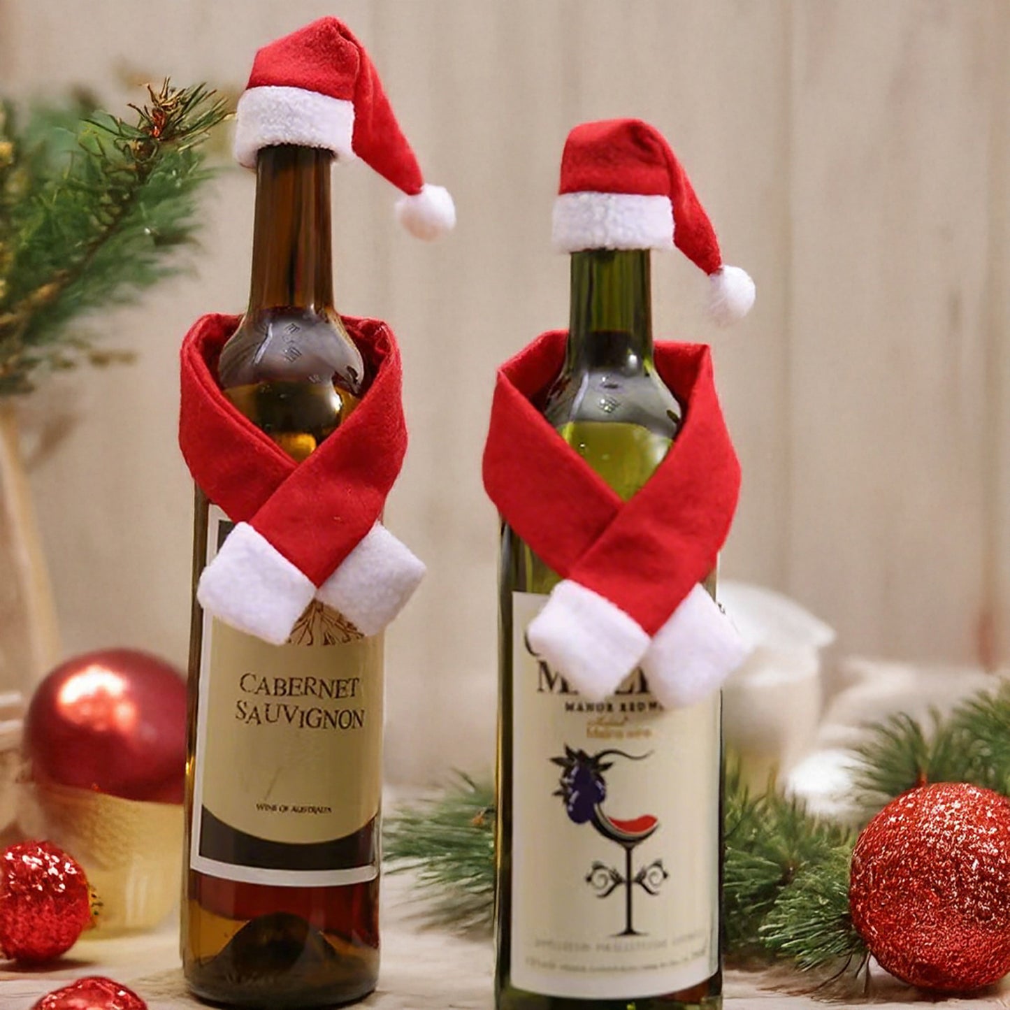 Christmas Wine Bottle Decor - Creative Non-Woven Scarf & Hat Set Festive Table Decoration