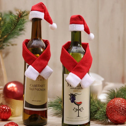 Christmas Wine Bottle Decor - Creative Non-Woven Scarf & Hat Set Festive Table Decoration