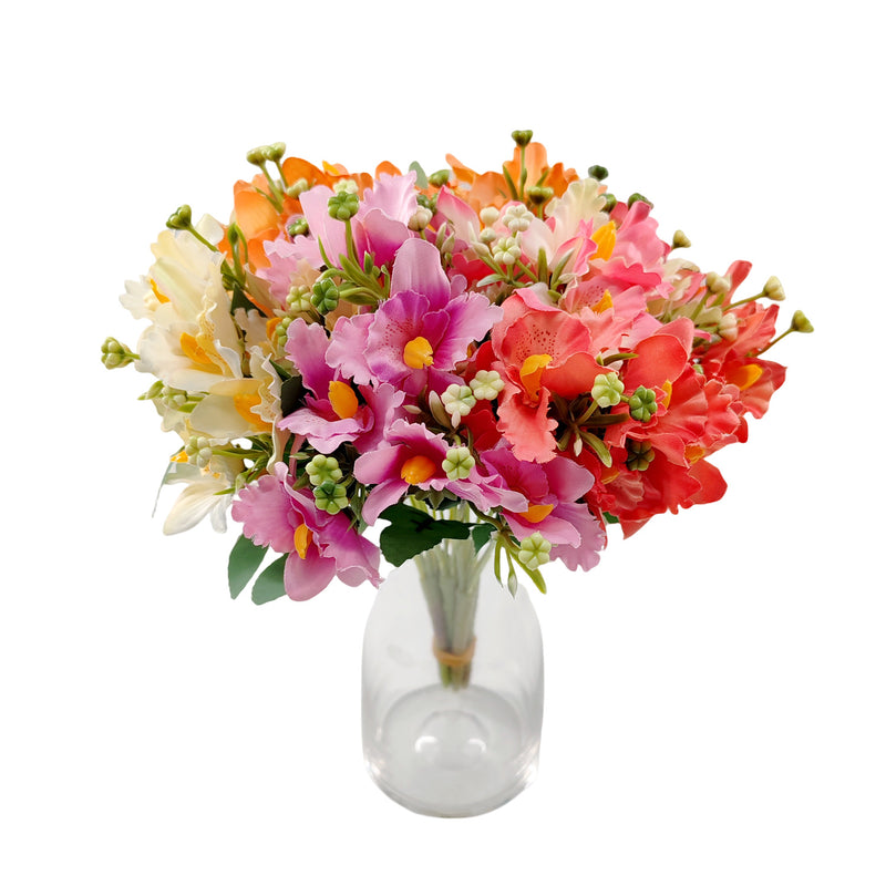 Artificial Cattleya Orchid Bush with 10 Blooms, Silk-Like Fabric, 12" Tall, for Weddings, Home Decor, and Table Arrangements