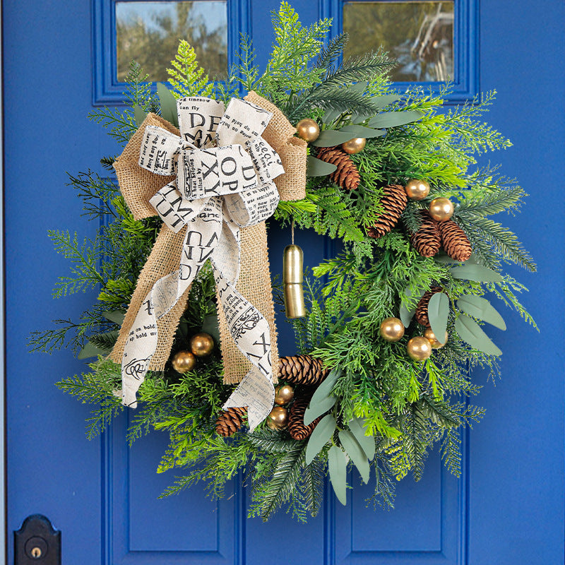 Christmas Pinecone Bell Wreath, 18" Rustic Holiday Door Hanger, Farmhouse Christmas Decor for Home, Wedding & Events