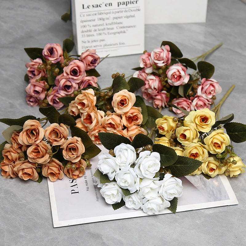 Autumn-Toned Silk Rose Bouquet, 10-Bloom Hand-Tied Bunch, 12" Tall, for Weddings, Home Decor & Floral Arrangements