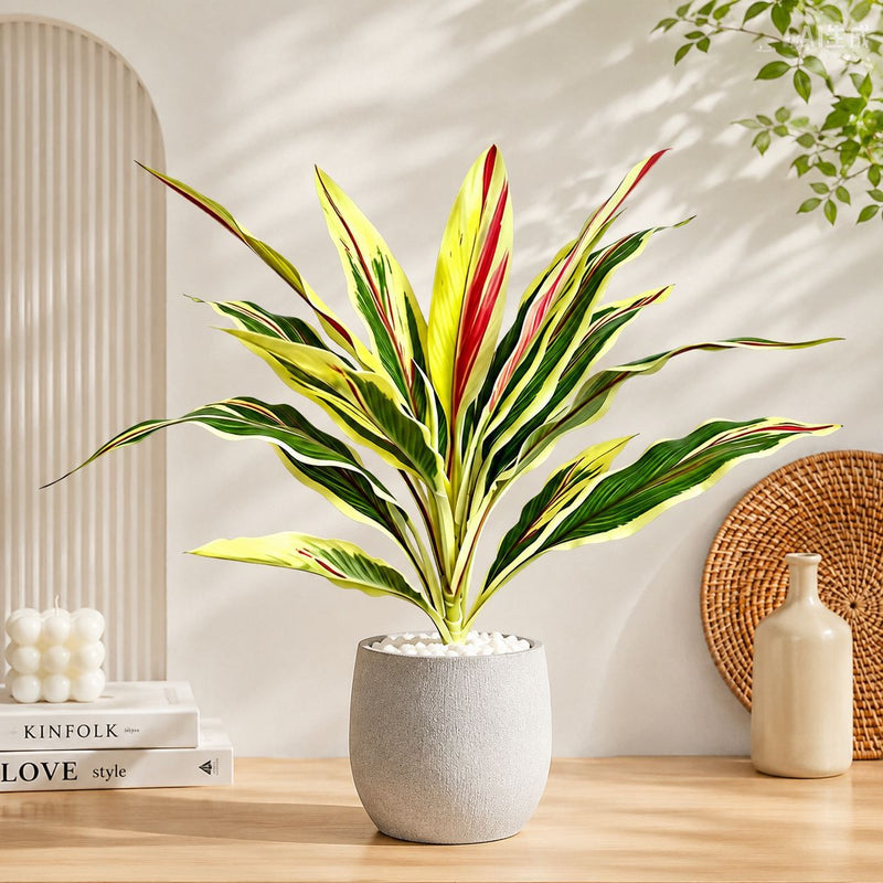 Artificial Fern and Caladium Bush, 22" Tall, Realistic Plastic Greenery for Home, Events, and Commercial Decor
