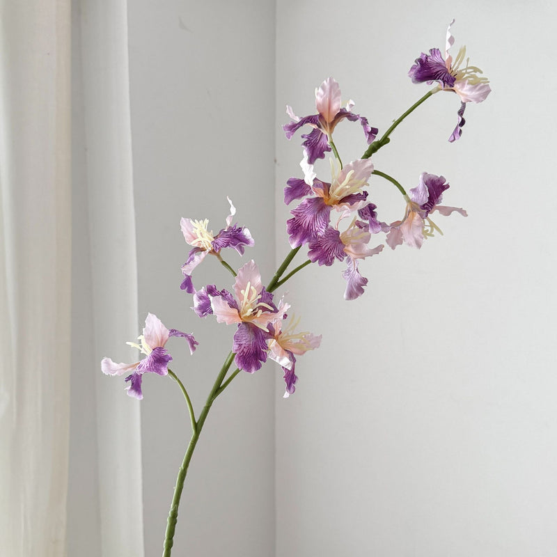 Artificial Iris Flower Bush with 9 Blooms, Silk-Like Fabric, 37" Tall, for Weddings, Home Decor, and Events