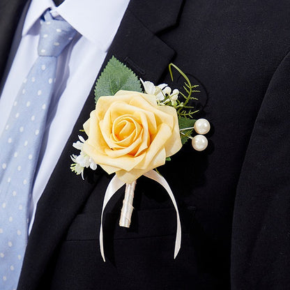 Premium 6 Pcs Men's Boutonniere High Quality Silk Rose Wedding Groomsmen Corsage Prom Anniversary Events Durable Floral Accessories