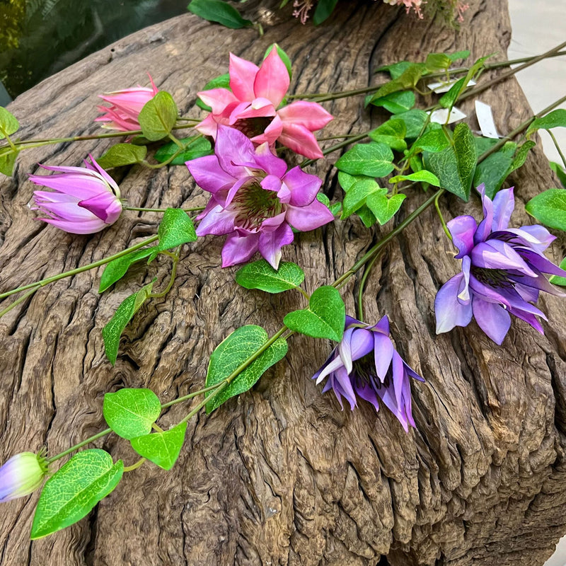 Artificial Clematis Stem, 35" Realistic Silk Flower for Home Decor, Wedding Centerpieces & Commercial Displays, Set of 3 Blooms