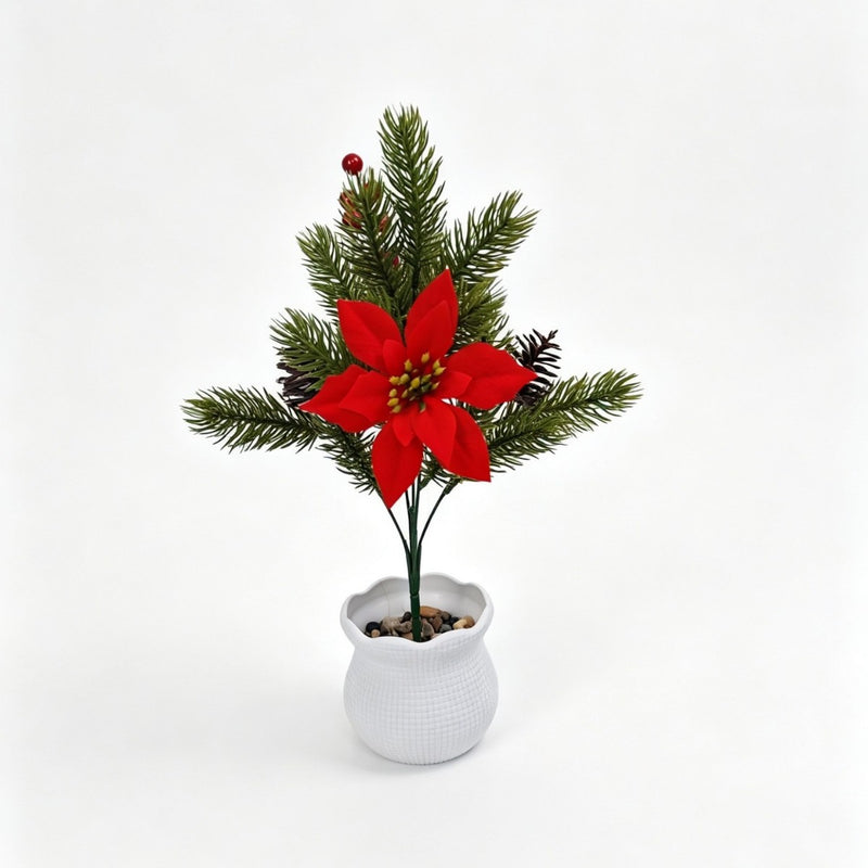 Set of 2 Artificial Poinsettia Bush Picks, 14" Christmas Floral Stems for Holiday Decor, Wedding Centerpieces and Home Styling