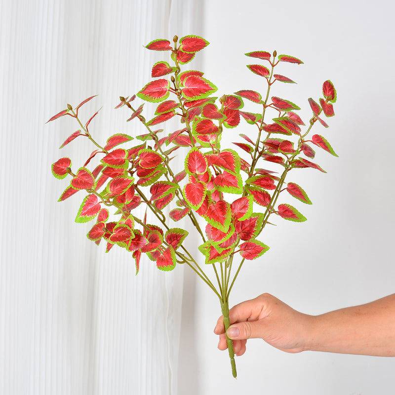 Artificial Caladium Leaf Bush, 7" Silk-Like Faux Greenery, Indoor Outdoor Decor