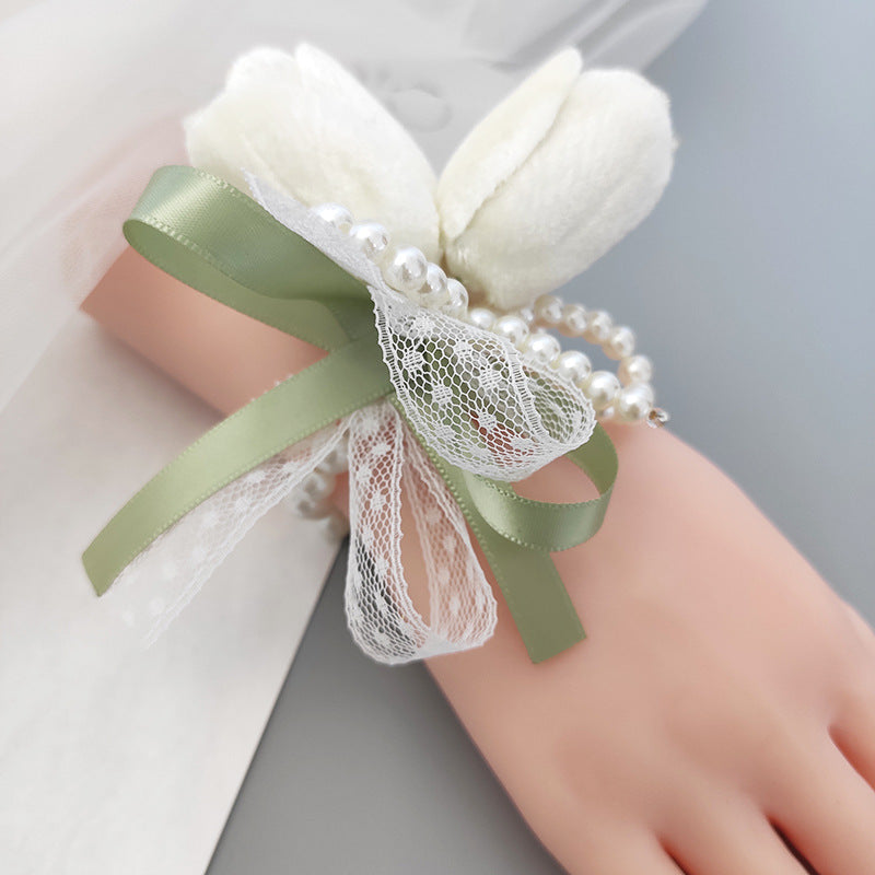 Romantic Marsala Artificial Velvet Tulips Wrist Corsage Bulk Quantity