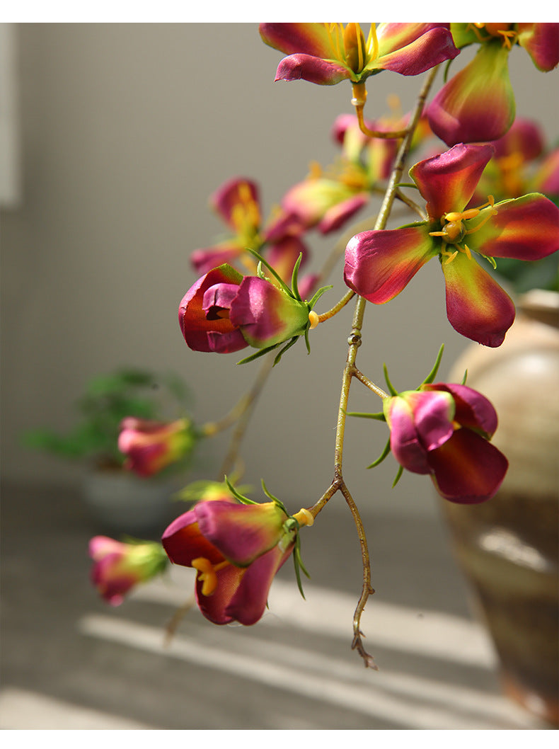 Artificial Dogwood Flower Stem, Single Stem with 9 Blooms, 33" Tall, Silk Floral Arrangement for Home Decor, Wedding, Events - Yellow, Pink, White