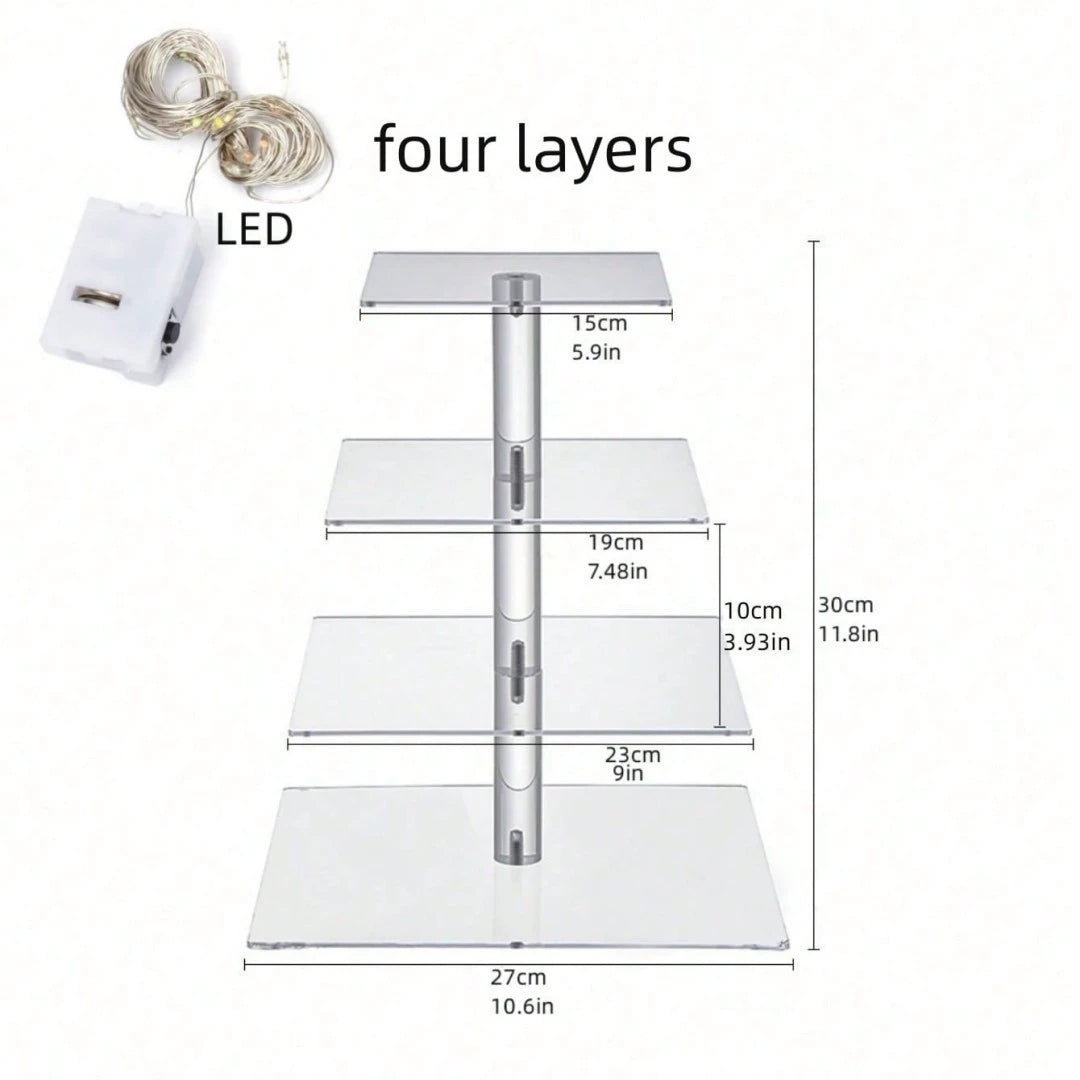 Bulk 2 Pcs Cupcake Stand Holder Acrylic Tower with LED Lighting System Commercial-Grade Dessert Display for Wedding Candy Bars 5-Star Buffets  Warm Gold Wholesale