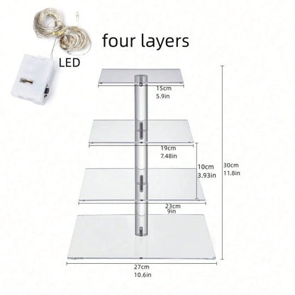 Bulk 2 Pcs Cupcake Stand Holder Acrylic Tower with LED Lighting System Commercial-Grade Dessert Display for Wedding Candy Bars 5-Star Buffets  Warm Gold Wholesale