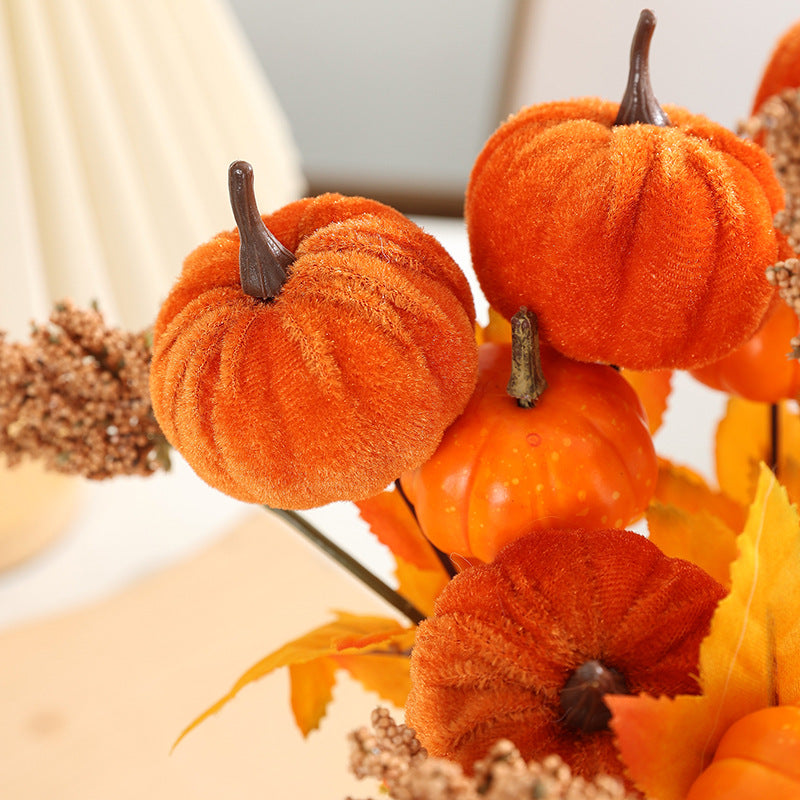 Halloween Faux Velvet Pumpkin Decor 2-Pack - Home Decoration Photo Prop & Flower Arrangement Accessory