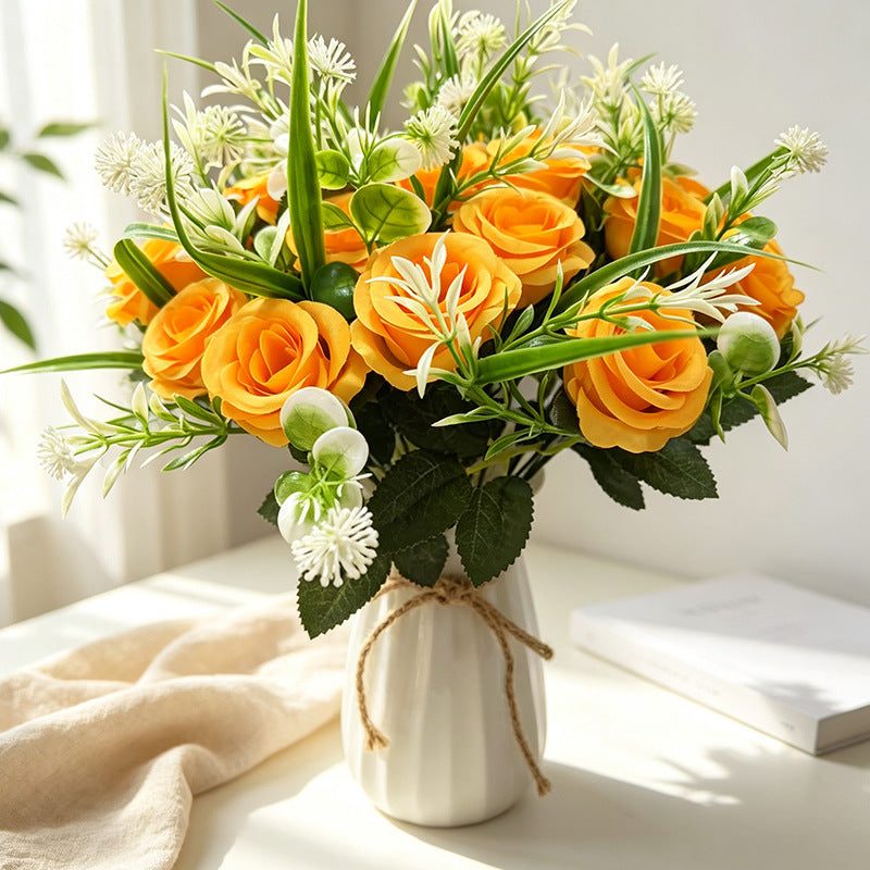 18-Bloom Rose Bush, Modern Bouquet with Rolled Petals, 16" Long, Perfect for Weddings, Home Decor, and Events
