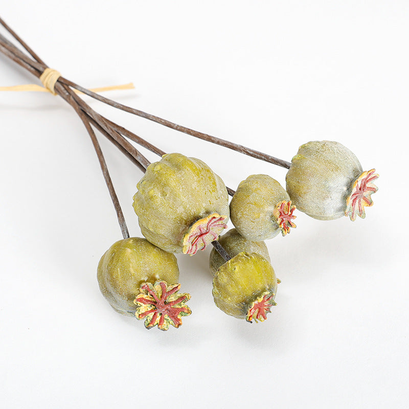 Artificial Poppy Pod Bouquet, Set of 6 Stems, 11" Tall, Foam Material, Rustic Farmhouse Decor for Home, Wedding, and Events