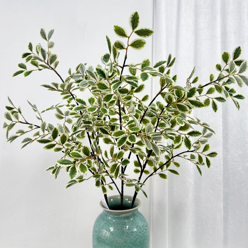 Artificial Russian Olive Leaf Branch Bush, Plastic Autumn Foliage Stem, Long Faux Greenery for Home, Window Display & Events