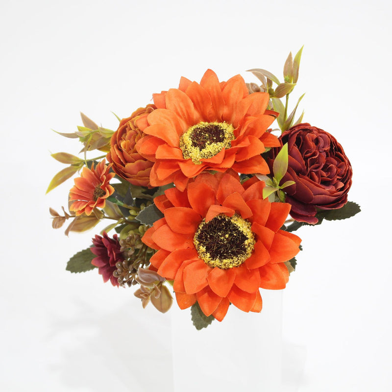 13" Artificial Peony & Sunflower Bush with 8 Blooms, Realistic Faux Flowers for Home Decor, Wedding & Events