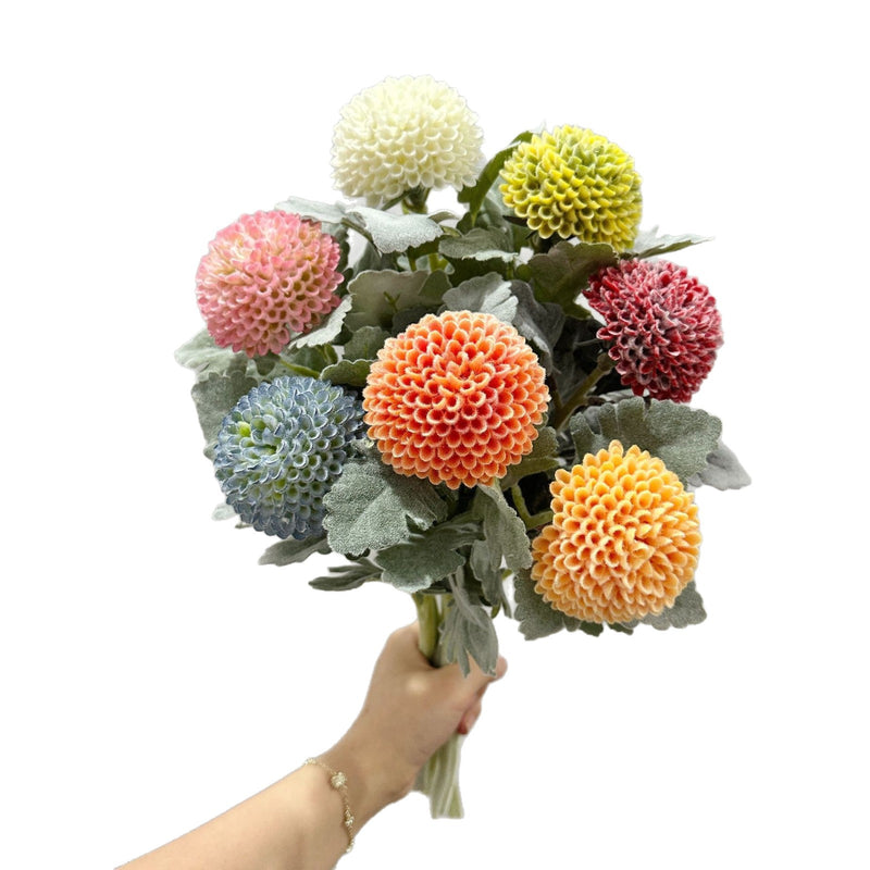 Single Stem Artificial Ping Pong Chrysanthemum Flower, Faux Floral Decor for Weddings, Home, Office, 14.5 Inches