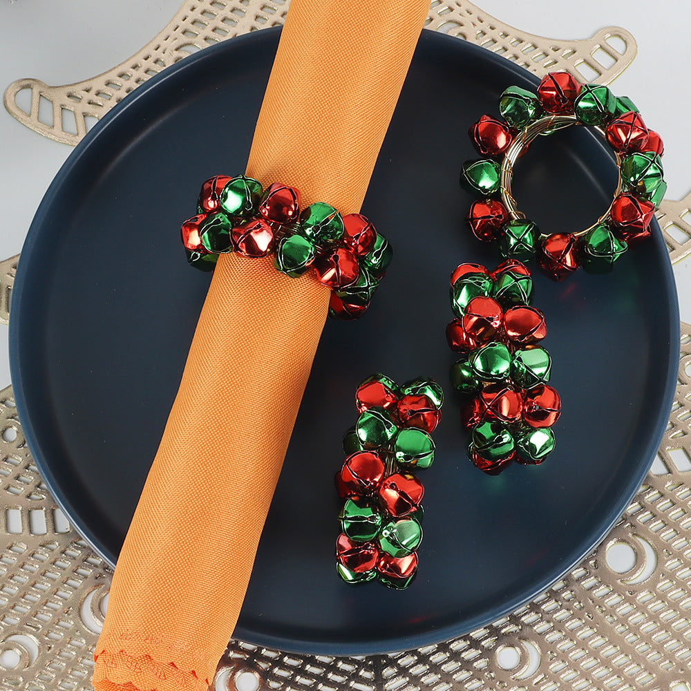 12 Pack Christmas Red & Green Bell Napkin Rings - Metal Holders for Holiday Table Settings | Restaurant & Hotel Decor