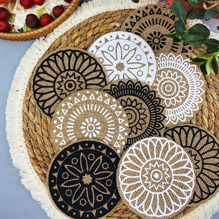 Bulk 2pcs 15 Inch Boho Round Braided Placemats with Tassel Vintage Vase Mat for Home Party Birthday Wholesale