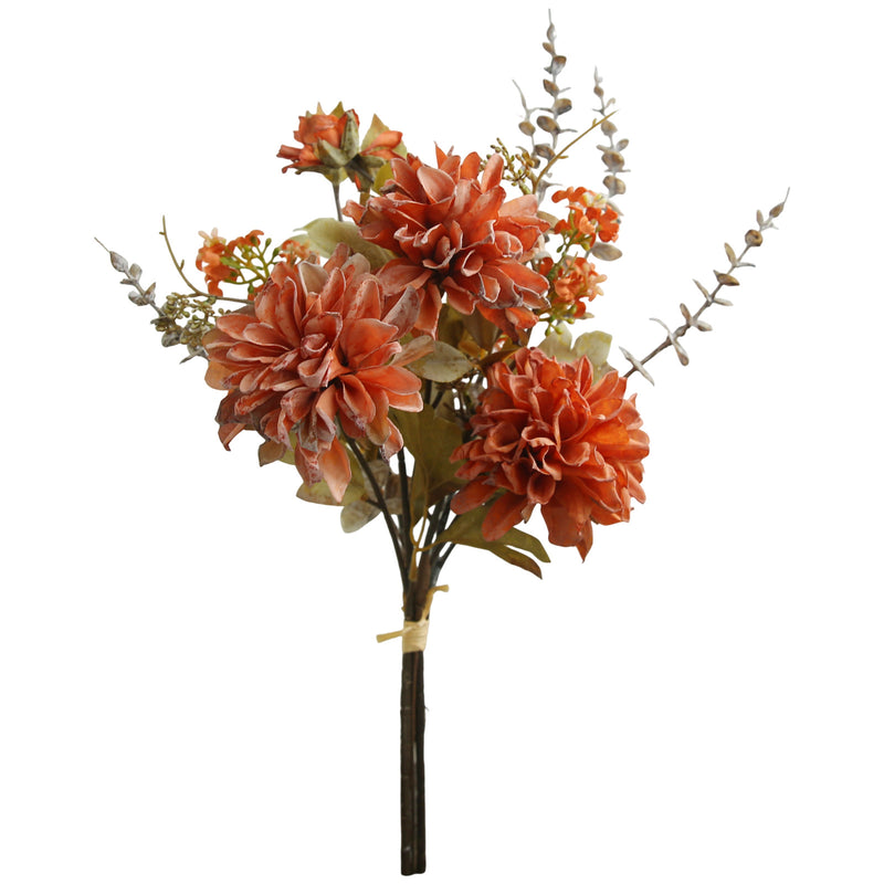 Artificial Dahlia Bouquet, 3-Bloom Faux Silk Flowers, Autumn Burnt-Edge Petals, Home & Event Decor