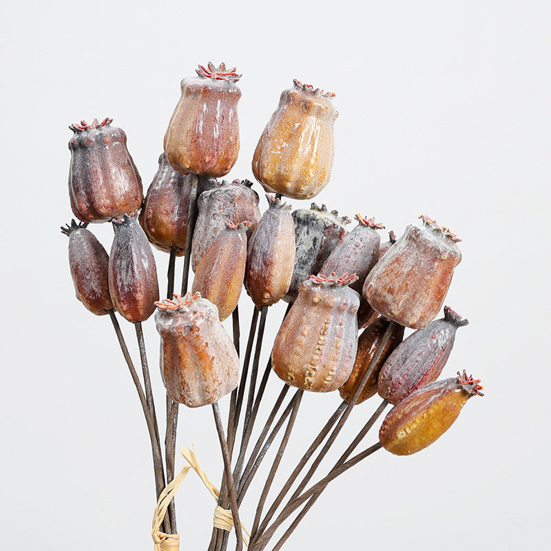 Artificial Poppy Pod Bouquet, Set of 6 Stems, 11" Tall, Foam Material, Rustic Farmhouse Decor for Home, Wedding, and Events