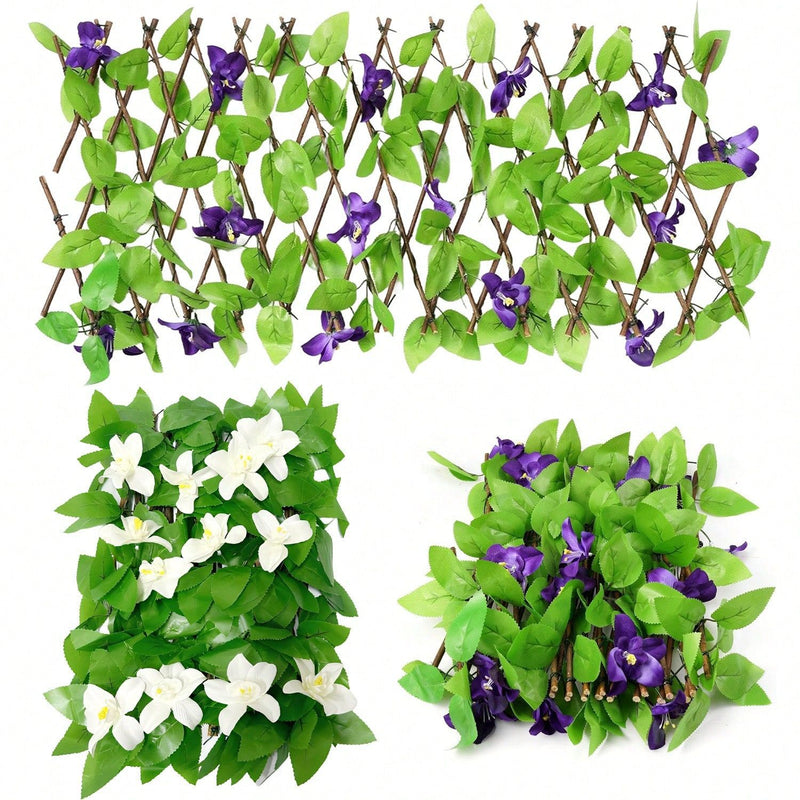 Expandable Artificial Violet Flower Fence Panel, Faux Silk Garden Privacy Screen for Patio, Balcony, Wedding & Home Decor