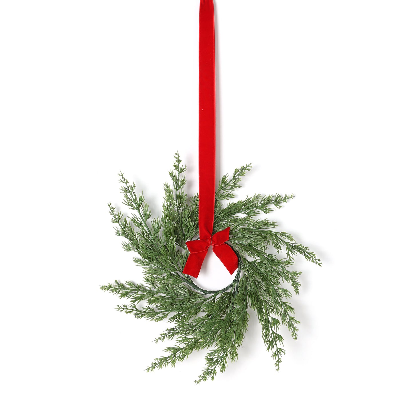 Rustic Pine Needle Christmas Wreath with Red Berries - 12 Inch