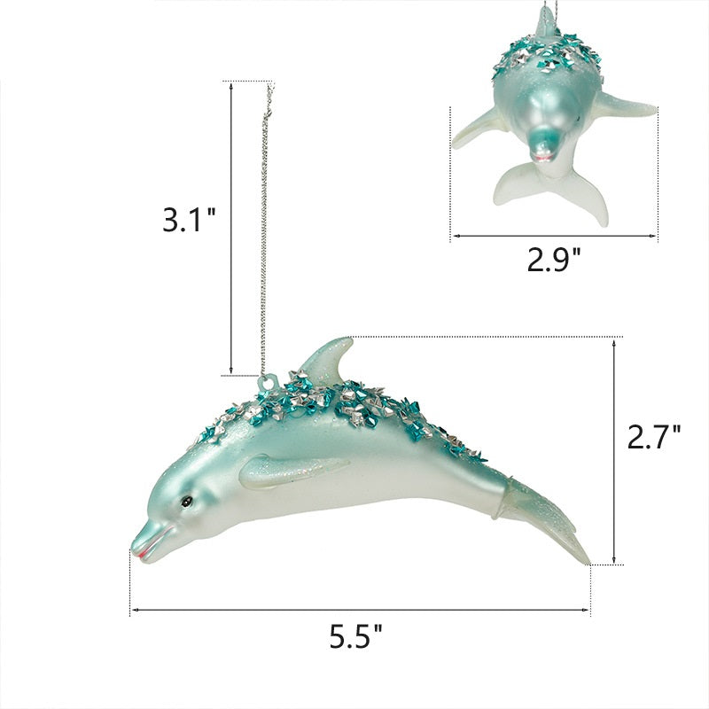Artificial Glitter Dolphin Ornaments 12 Pcs Christmas Hanging Decorations Bulk Set