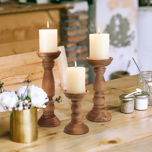 Bulk 3 Pack Wooden Candle Holders for Pillar Candles Rustic Farmhouse Style Home Decor Perfect for Table Centerpieces Coffee Table Fireplace Mantel Wedding Decor Wholesale