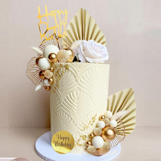 Bulk Gold Cake Decor 2025 Antique Gold Plated Wedding Cake Topper Vintage Roses Palm Leaves for Bohemian Arch Decor Wholesale