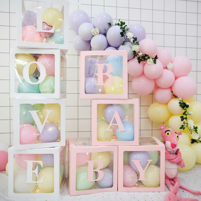Bulk 4 Pcs Clear Balloon Boxes with Letters for Baby Shower Birthday Party Backdrop Decor Wholesale