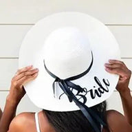 Wedding Bride Bridesmaid Letter Sun Hat - Straw Photo Prop Hat (22.4 Inch Head Circumference)
