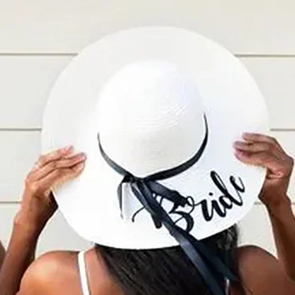Wedding Bride Bridesmaid Letter Sun Hat - Straw Photo Prop Hat (22.4 Inch Head Circumference)