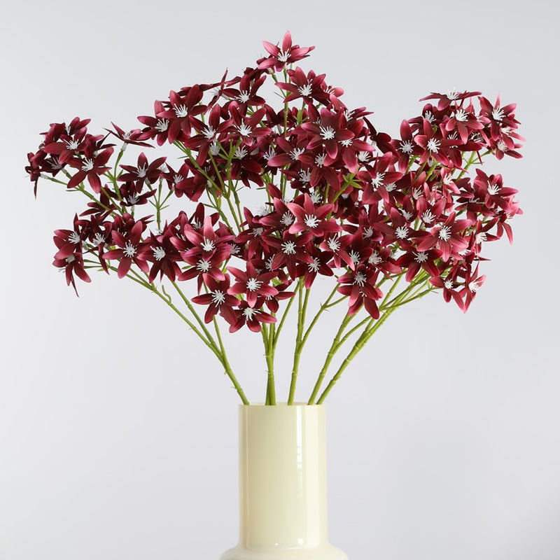 Artificial Star Orchid Bush, 3-Fork 6-Point Faux Silk Flower Stem, for Wedding, Home & Hotel Decor