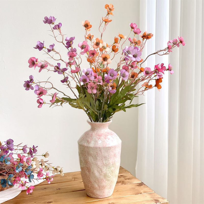 Artificial Plum Blossom Bush, 15 Blooms, Retro Style Silk-Like Fabric, 23" Tall, for Home & Commercial Decor