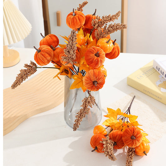 Halloween Faux Velvet Pumpkin Decor 2-Pack - Home Decoration Photo Prop & Flower Arrangement Accessory