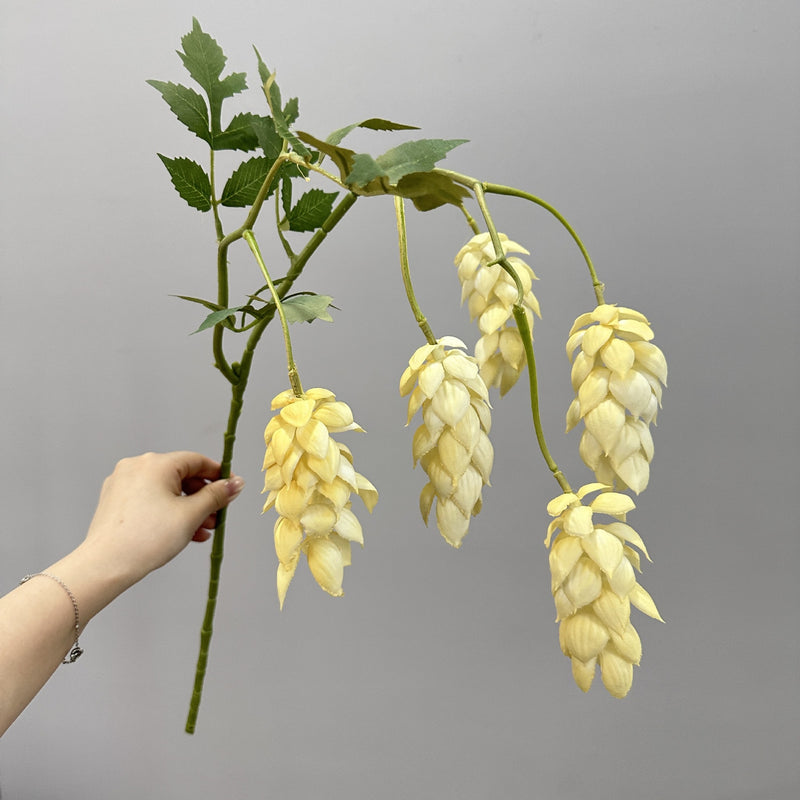 Artificial Hops Single Stem with 5 Blooms, 20" Tall, PU Material, Indoor/Outdoor Use, Wedding & Event Decor